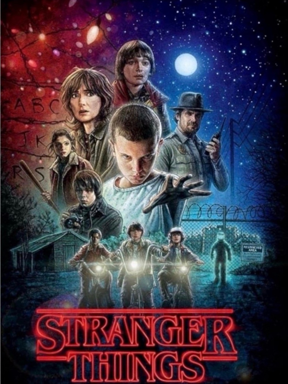 Stranger Things Poster - Blue, Red & Black Home Art
